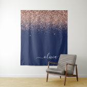 Navy Blue Rose Gold Blush Pink Glitzer Monogram Wandteppich (Beispiel)