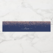 Navy Blue Rose Gold Blush Pink Glitzer Monogram Wasserflaschenetikett (Einzelnes Label)