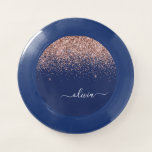 Navy Blue Rose Gold Blush Pink Glitzer Monogram Wham-O Frisbee<br><div class="desc">Navy Blau und Rose Gold - Blush Pink Sparkle Glitzer Script Monogram Name Frisbee. Dies macht den perfekten Abschluss,  Geburtstag,  Hochzeit,  Brautparty,  Jubiläum,  Babydusche oder Junggeselinnen-Abschied Geschenk für jemanden,  die Lieben glamourösen Luxus und schicke Stile.</div>