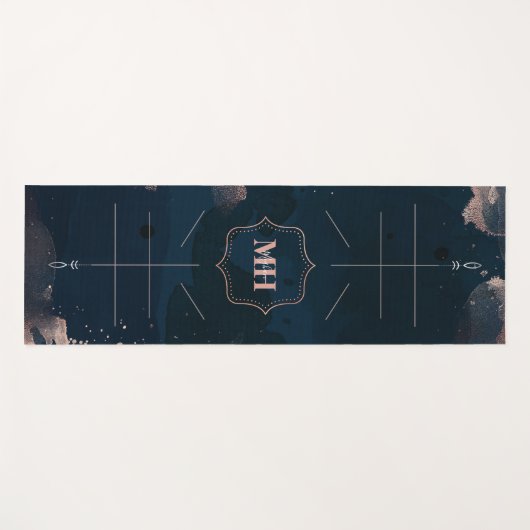Navy Blue & Rose Gold, Body Alignment Lines Custom Yogamatte (Vorderseite (Horizontal))