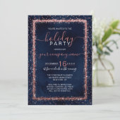 Navy Blue Rose Gold Confetti Corporate Holiday Einladung (Stehend Vorderseite)