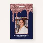 Navy Blue Rose Gold Drilling Glitzer Foto Ausweis (Vorderseite)