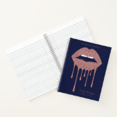 Navy Blue Rose Gold Drilling Glitzer Lips Makeup Notizblock (Innenseite)