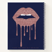 Navy Blue Rose Gold Drilling Glitzer Lips Makeup Notizblock (Rückseite)