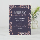 Navy Blue Rose Gold Floral Blätter Weihnachten (Stehend Vorderseite)