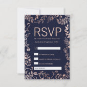 Navy Blue Rose Gold Floral UAWG und Song Anfrage RSVP Karte (Vorderseite)