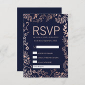 Navy Blue Rose Gold Floral UAWG und Song Anfrage RSVP Karte (Vorne/Hinten)