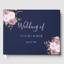 Navy Blue & Rose Gold Floral Wedbook Gästebuch
