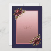 Navy Blue Rose Gold Floral wedding Save the Date Einladung (Rückseite)