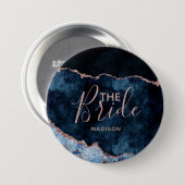 Navy Blue & Rose Gold Foil Agate Marbella The Brid Button (Vorne & Hinten)