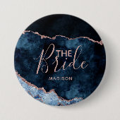 Navy Blue & Rose Gold Foil Agate Marbella The Brid Button (Vorderseite)