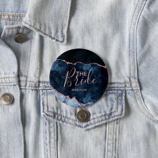 Navy Blue & Rose Gold Foil Agate Marbella The Brid Button (Beispiel)