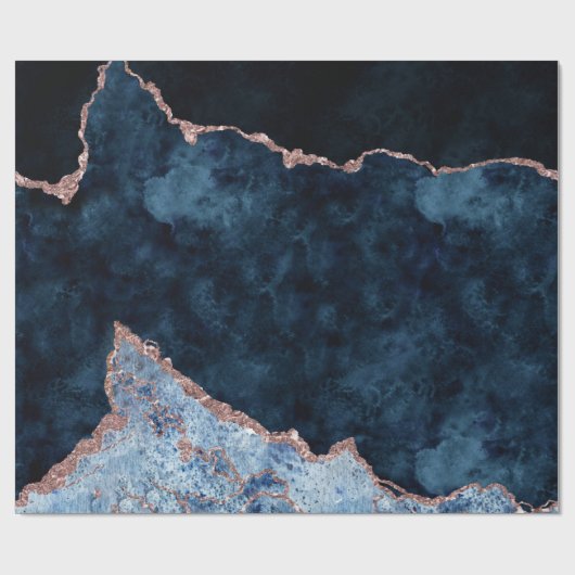 Navy Blue & Rose Gold Foil Agate Marmor Geschenkpapier (Flach)