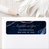 Navy Blue Rose Gold Foil Agate Rücksendeadresse (Insitu)