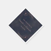 Navy Blue & Rose Gold Foil Chic Wedding Monogram Serviette (Ecke)