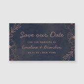 Navy Blue & Rose Gold Foil Floral Rettete unser Da Magnetkarte (Vorderseite)