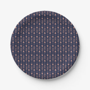 Navy Blue Rose Gold Foil Hipster Tribal Arrows Pappteller