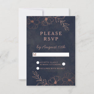 Navy Blue & Rose Gold Foil Hochzeitschicken UAWG A RSVP Karte