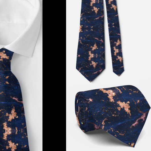 Navy Blue Rose Gold Foil Marble Neck Tie Krawatte