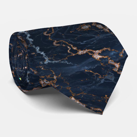 Navy Blue Rose Gold Foil Marble Neck Tie Krawatte (Gerollt)