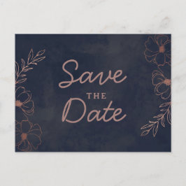 Navy Blue & Rose Gold Foil Rustikal Save the Date Ankündigungspostkarte