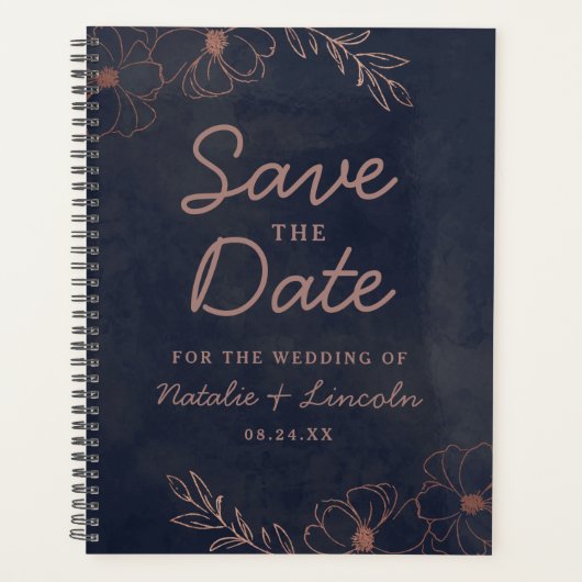 Navy Blue & Rose Gold Foil Save the Date Hochzeit Planer (Vorderseite)