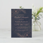 Navy Blue & Rose Gold Foil Wedding Brautparty Einladung (Stehend Vorderseite)