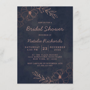 Navy Blue & Rose Gold Foil Wedding Brautparty Einladung