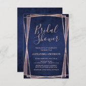 Navy Blue Rose Gold Geometric Brautparty Einladung (Vorne/Hinten)