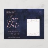 Navy Blue & Rose Gold Geometric Save the Date Ankündigungspostkarte (Rückseite)