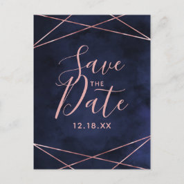 Navy Blue & Rose Gold Geometric Save the Date Ankündigungspostkarte