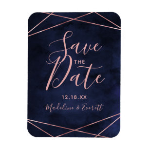 Navy Blue & Rose Gold Geometric Save the Date Magnet