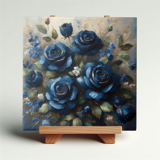 Navy Blue Rose Gold Gilding Impressionist Art Fliese