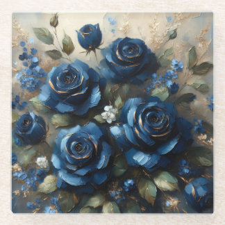 Navy Blue Rose Gold Gilding Impressionist Art Glasuntersetzer