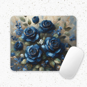 Navy Blue Rose Gold Gilding Impressionist Art Mousepad