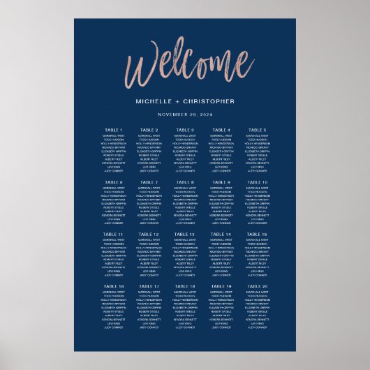 Navy Blue & Rose Gold Glam Chic Seekarte Poster (Vorne)