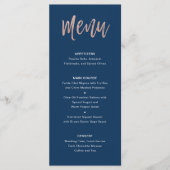 Navy Blue & Rose Gold Glam Chic Wedding Menu Menükarte (Vorderseite)