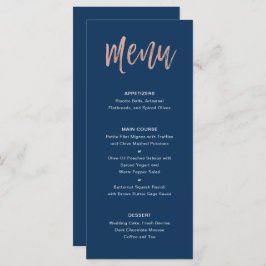 Navy Blue & Rose Gold Glam Chic Wedding Menu Menükarte
