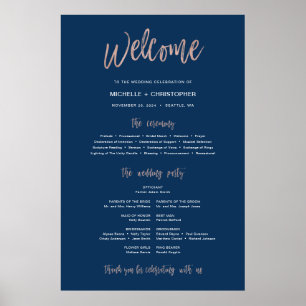 Navy Blue & Rose Gold Glam Wedding Program Sign Poster