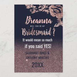 Navy Blue Rose Gold Glitzer Blumenjungen Einladung