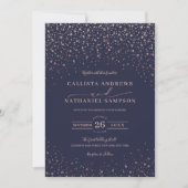 Navy Blue Rose Gold Glitzer Confetti Wedding Einladung (Vorderseite)