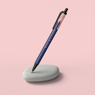 Navy Blue Rose Gold Glitzer Dripping Luxus Kugelschreiber