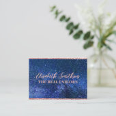 Navy Blue & Rose Gold Glitzer Feminine Celestial Visitenkarte (Stehend Vorderseite)