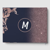 Navy Blue Rose Gold Glitzer Floral Guestbook Gästebuch (Rückseite)