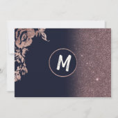 Navy Blue Rose Gold Glitzer Floral Save the Date Einladung (Rückseite)