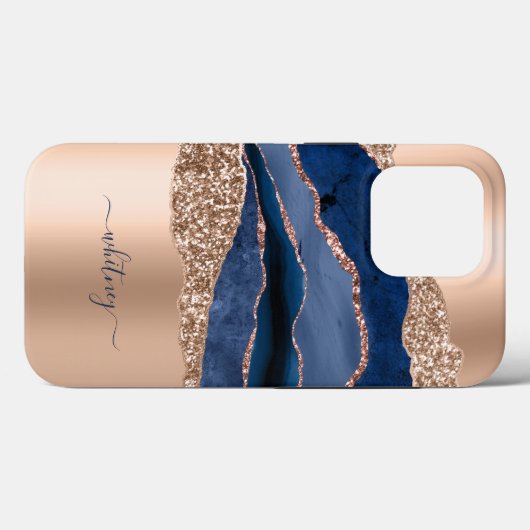 Navy Blue & Rose Gold Glitzer Marmor Moderne Case-Mate iPhone Hülle (Rückseite (Horizontal))