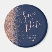 Navy Blue Rose Gold Glitzer Script Save the Date Magnet (Vorne)