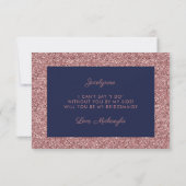 Navy Blue Rose Gold Glitzer Tropfen Bridesmaid Einladung (Rückseite)