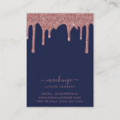 Navy Blue Rose Gold Glitzer Tropfen Jewelier Displ Visitenkarte (Rückseite)