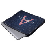 Navy Blue & Rose Gold Glitzer und Sparkle Monogram Laptopschutzhülle (Vorne Knopf)